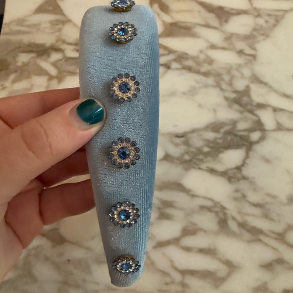 Light Blue Velvet Padded Embellished Headband - Picture 3 of 8